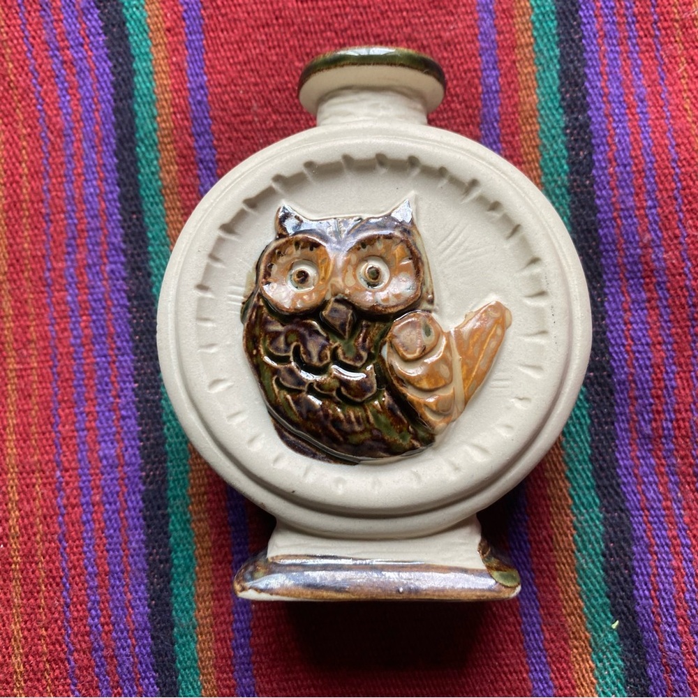 VTG Double sided Owl Pottery Bud Vase. Takahashi. Ceramic. No chips!